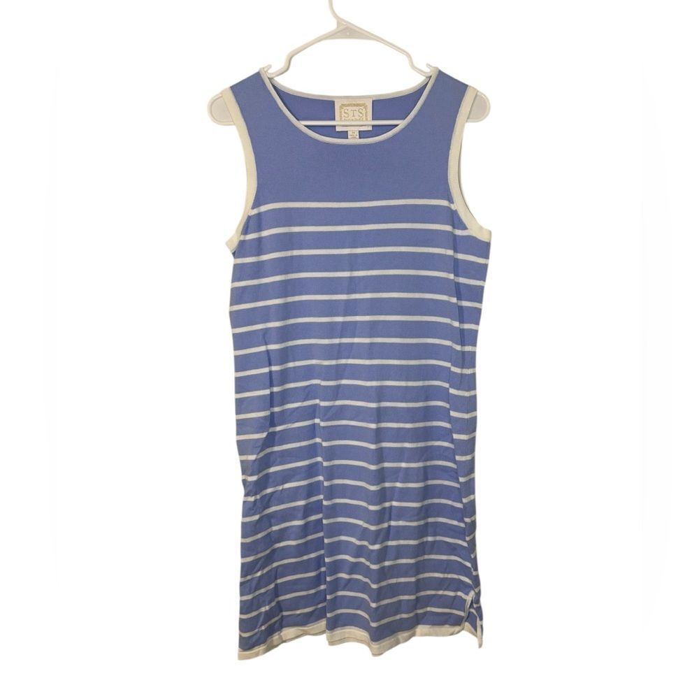 STS Sail to Sable Blue White Striped Sleeveless Mini Dress M Medium Women’s Knit